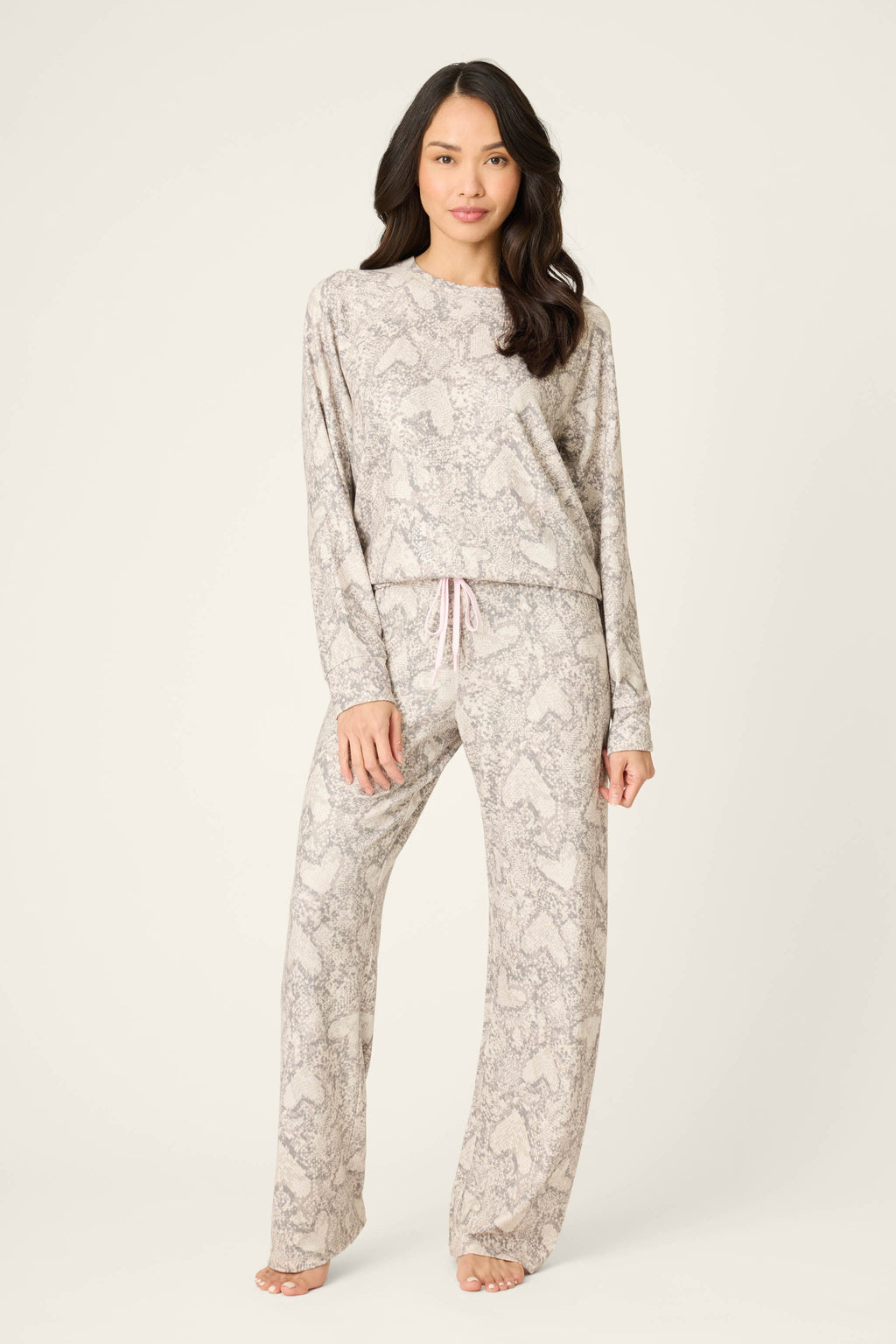Snakeskin Heart Print Peachy PJ Set